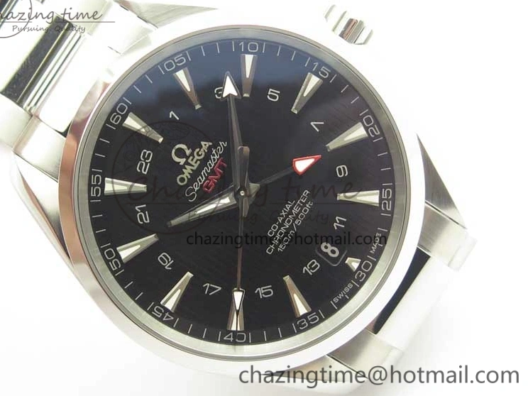 0310 Stylish Aqua Terra 150M GMT SS VSF 1:1 Best Edition Black Textured Dial on SS Bracelet A8605 Super Clone 8055